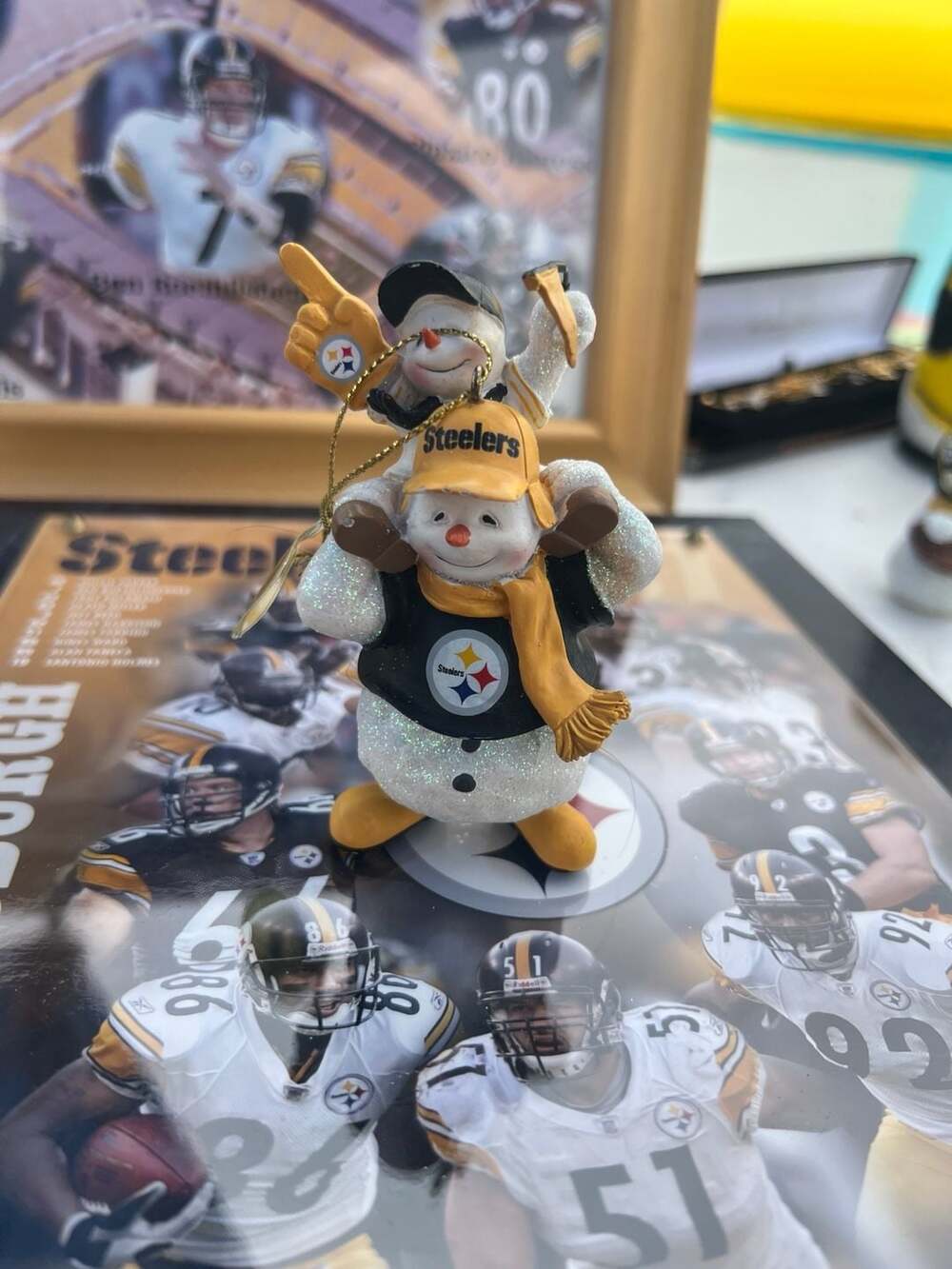 Pittsburgh Steelers Snowman Ornament with Sign and Hat